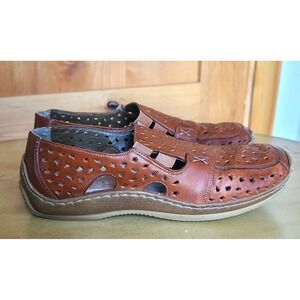 Rieker EU 38 US 7 to 7.5 Brown Leather Cutout Anti Stress Comfort Loafers Shoes